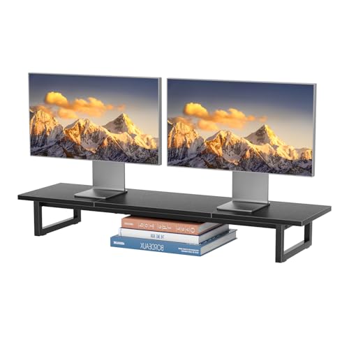 Simple Trending 38" Dual Monitor Stand Riser, Desk Organizer, Black | Laptop & Printer Stand, for 2 Monitors, Wood and Steel, Ergonomic Support, Easy Setup, Home Office Desk, 38"W x 10.25"D x 5"H - color: Black
