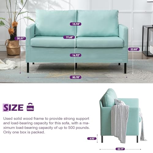 TYBOATLE 51" W Linen Fabric Upholstered Modern Loveseat Sofa Couch for Living Room, Love Seats 2-Seater Furniture w/Iron Legs for Compact Space, Apartment, Bedroom, Dorm, Office, Aqua Blue | Love Seat, Small Sofa, Linen Upholstery, Iron Legs, Living Room,