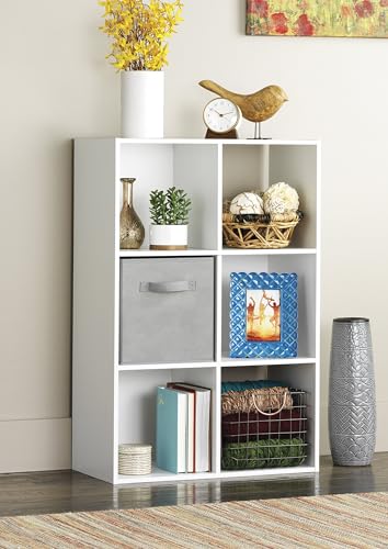 Whitmor 6 Cube Bookcase, 3 Tier Stackable MDF Bookself, Open Storage Display Organizer, Storage Cabinet for Living Room, Bedroom, Home, Office, 23.7" L x 11.7" W x 35.2" H, White | Stackable MDF design, 6 open cubes, 30 lb capacity per cube, easy assembly