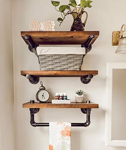 DR.IRON Industrial Pipe Shelving Wall Mounted 3 Tier Rustic Bathroom Shelves Wall Pipe Shelf for Bathroom Decor - size: 3tiers-Shelves