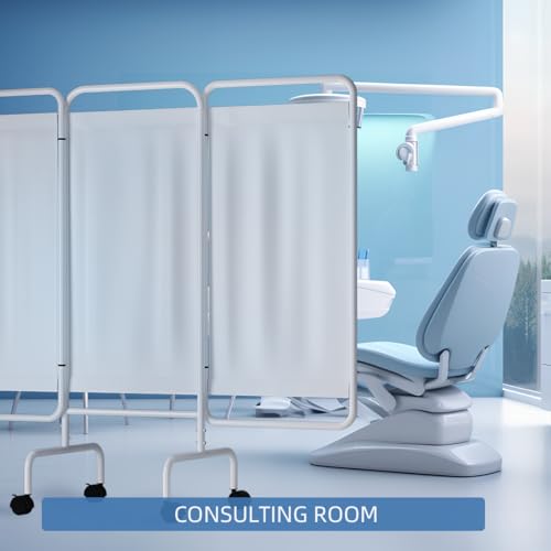 INNOVART 3-Panel Mobile Medical Privacy Screen Room Divider with Wheels, Foldable Flame Retardant Vinyl Room Divider Panels Easy for Storage, Portable Partition Dividers for Hospitals, Clinics, Salons - size: 79"W x 68"H