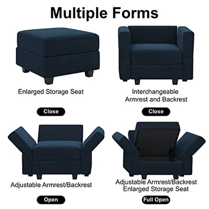 Belffin Modular Sectional Arm Accent Chair with Storage Seat Velvet Armchair Single Sofa Club Chair Blue - color: Blue, size: Armchair