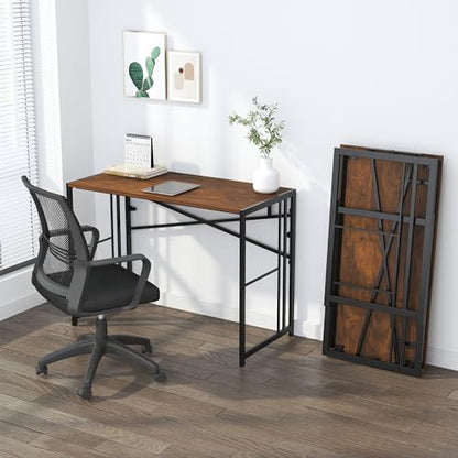 Lutown-Teen 35 inch Folding Small Desk, Mahogany | Writing Gaming Computer Camping Desk for Small Spaces, No Assembly Required Home Office Table - color: Mahogany, size: 35 Inch