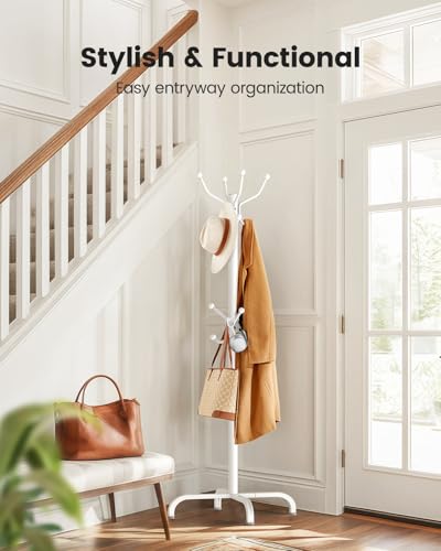 Pipishell Metal Coat Rack Freestanding with 14 Hooks, White | Durable metal frame, stable four-point base, 2 hook heights for adults and kids, smooth rods & hooks prevent clothing snags - color: white