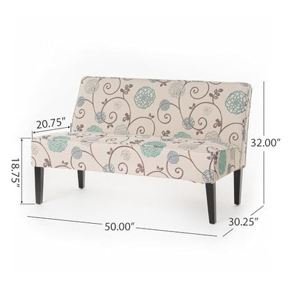50" Small Loveseat Sofa, Comfy Mini Fabric Sofa Couch for Small Spaces, 2 Seater Armless Sofa with Solid Wood Legs for Living Room, Dorm, Office, Bedroom (White+Blue) - color: White+blue