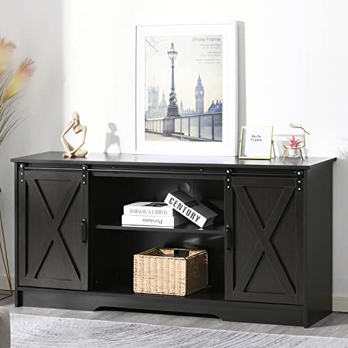 4 EVER WINNER TV Stand for 65 Inch TV, Farmhouse TV Stand with Storage Cabinets and Adjustable Shelves, Media Entertainment Center TV Console Table for Living Room, Bedroom, Dark Brown - color: Espresso