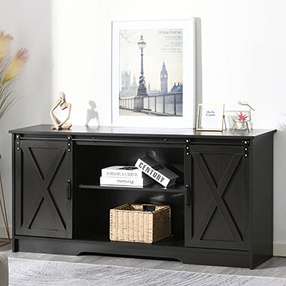 4 EVER WINNER TV Stand for 65 Inch TV, Farmhouse TV Stand with Storage Cabinets and Adjustable Shelves, Media Entertainment Center TV Console Table for Living Room, Bedroom, Dark Brown - color: Espresso