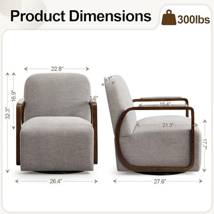 32" Chenille Upholstered Swivel Accent Chair, 360° Rotating Metal Base Modern Lounge Chair with Wooden Armrests for Living Room Bedroom, Brown - color: Brown, size: 1 Pack