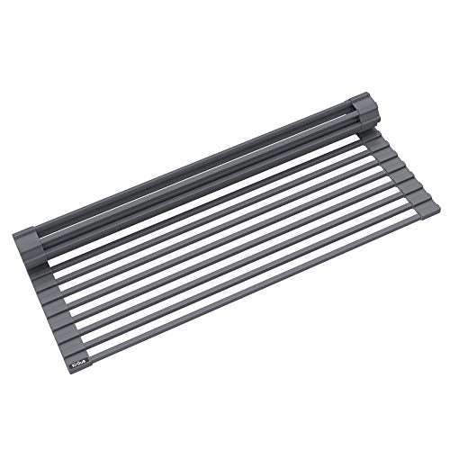 Kraus Multipurpose Over-Sink Roll-Up Dish Drying Rack, Colander and Trivet in Dark Grey, KRM-10DG - color: Dark Grey, size: 21 Inch - Regular Sink, style: Drying Rack