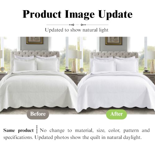 MarCielo 3-Piece 100% Cotton Oversized Bedspread Lightweight Quilt Coverlet Embroidery Farmhouse Bedding Set (TG Bright White, Oversized Queen (100"x106")) - color: Tg Bright White, size: Oversized Queen (100" x 106")