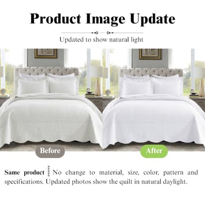 MarCielo 3-Piece 100% Cotton Oversized Bedspread Lightweight Quilt Coverlet Embroidery Farmhouse Bedding Set (TG Bright White, Oversized Queen (100"x106")) - color: Tg Bright White, size: Oversized Queen (100" x 106")