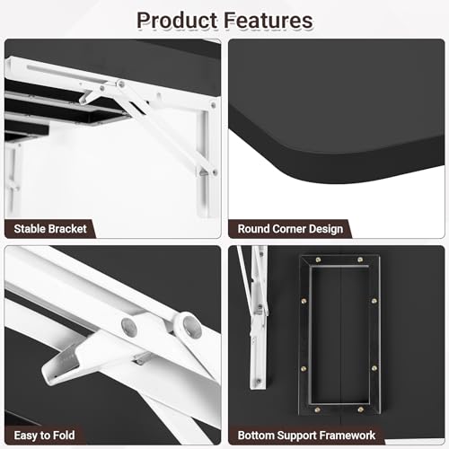 Neoaider Wall Mounted Folding Desk 35.4” x 15.7”, Black | Drop Down Table with Metal Collapsible Brackets, Folding Wall Table for Small Spaces, Home, Office, Kitchen, Laundry Room - color: Black, size: 35.4" x 15.7"