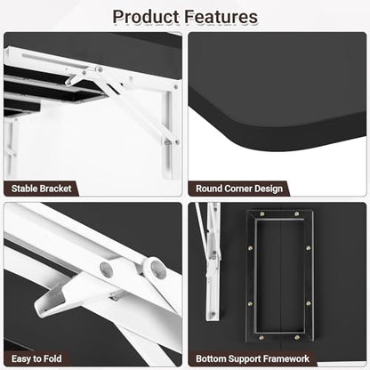 Neoaider Wall Mounted Folding Desk 35.4” x 15.7”, Black | Drop Down Table with Metal Collapsible Brackets, Folding Wall Table for Small Spaces, Home, Office, Kitchen, Laundry Room - color: Black, size: 35.4" x 15.7"