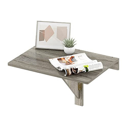 Furinno Hermite Wall Mounting Folding Table, French Oak - color: French Oak