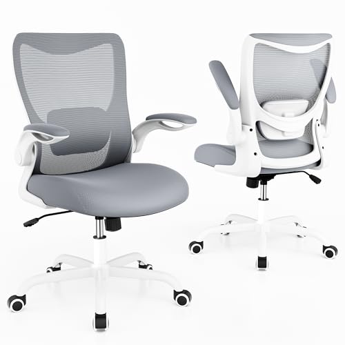 Office Chair, Ergonomic Desk Chair with Adjustable Lumbar Support and Flip up Armrest, Breathable Mesh Computer Chair for Home Office, Gray - color: Grey