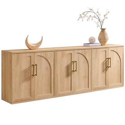 Arched Door Sideboard Buffet Cabinet Set of 3, Natural Oak | Modular, Multi-Compartment Storage, Adjustable Shelf, Soft Close Hinges, Freestanding, for Dining Room, Living Room - color: Natural Oak