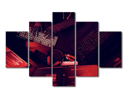 Wall Art for Living Room Hacker Working on Computer Wall Paintings Cyber Crime Home Decor 5 Pieces Data Protection Digitalsecurity Artwork Framed Ready to Hang Posters and Prints (60"Wx40"H) - color: Artwork-06, size: 60"Wx40"H