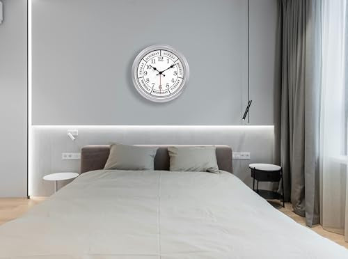 JENLYSTIME 12 Inch Retro Wall Clock,Classic Day of The Week Wall Clock,Silent Non Ticking Battery Operated Movement(Silver) - color: 12 Wk-silver