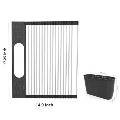 Roll Up Dish Drying Rack Over Sink, 17.5" x 15.2" Foldable SUS304 Stainless Steel Kitchen Dish Drainer, Heat-Resistant Multipurpose Rolling Sink Rack Organizer,Black - size: Black（17.5" X 15.2"）
