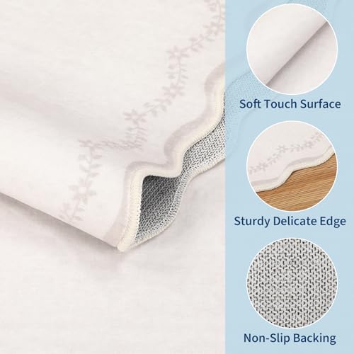 GarveeHome 2x6 Scalloped Washable Runner Rug Non Slip Hallway Kitchen Rug | Soft Beige Runner Entryway Rug Farmhouse Thin Laundry Mat Stain Resistant Carpet for Bedroom Bathroom Beside Rug - color: Beige, size: 2' x 6' (Rectangular)