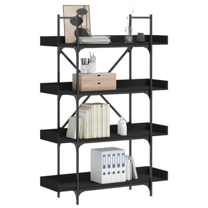 4-Tier Industrial Bookcase, 39.4 inch Metal Frame Bookshelf with Engineered Wood Shelves, Open Storage Book Rack for Living Room, Office, Black - color: Black 15