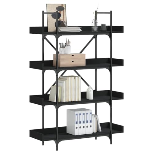 4-Tier Industrial Bookcase, 39.4 inch Metal Frame Bookshelf with Engineered Wood Shelves, Open Storage Book Rack for Living Room, Office, Black - color: Black 15