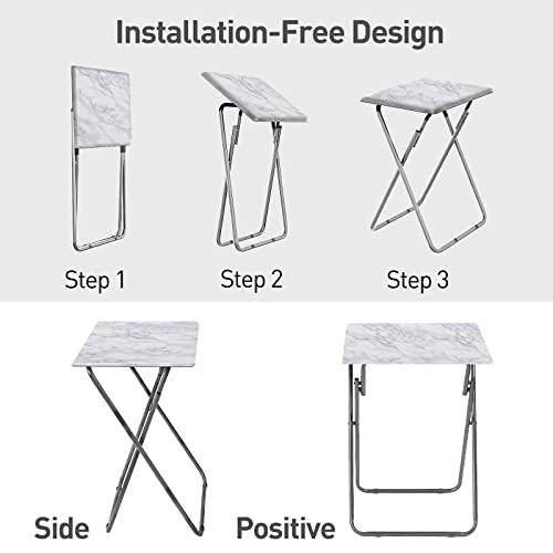 Tv Trays, Folding Tray Table, Dinner Tray Table with No Assembly Required&Sturdy, Foldable Snack Eating Trays Table for Living Room, 15 x 18.9 x 26 in(White Marble,1PC) - color: White Marble, size: 1pc