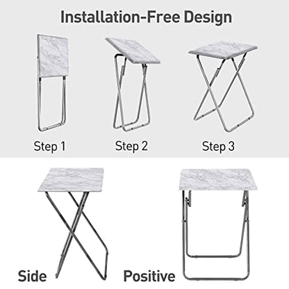 Tv Trays, Folding Tray Table, Dinner Tray Table with No Assembly Required&Sturdy, Foldable Snack Eating Trays Table for Living Room, 15 x 18.9 x 26 in(White Marble,1PC) - color: White Marble, size: 1pc