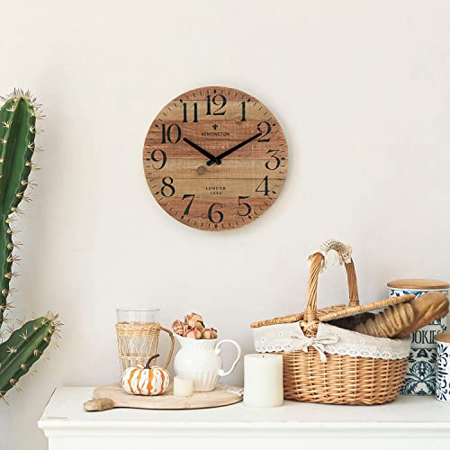 NIKKY HOME Rustic Farmhouse Wood Wall Clock - 12 Inch Battery Operated Silent Non Ticking Distressed Wooden Shiplap Clock for Kitchen, Living Room, Bedroom, Bathroom - color: Natural Wood