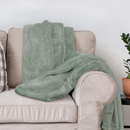 DEZ FURNISHINGS Ultra Soft Plush Fleece Throw Blanket, Double Sided Cozy Thick Warm Blanket for Sofa & Bed, Twin (66" x 90"), Sage Green - color: Sage Green, size: Twin (66" x 90")