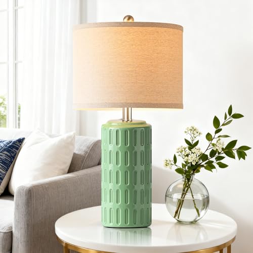 23" Farmhouse Modern Ceramic Table Lamp Set of 2 - Sage Green Bedside Lamps for Bedroom & Living Room, Nightstand, Desk, End Table - color: Sage Green