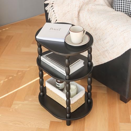 MaxSmeo Black Side Table with Charging Station, 3-Tier Small Oval End Table with USB Ports and Outlet, Modern Night Stand Wood Accent Table for Living Room, Bedroom, Black - color: Black Charging Station