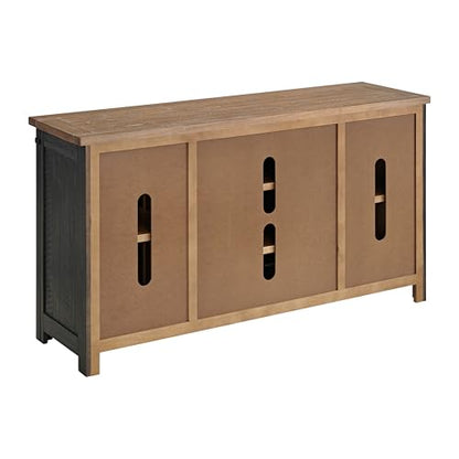 Martin Svensson Home Rustic 65" Wood Entertainment Center Black & Driftwood | Solid Pine, TV Stand, Sliding Doors, Adjustable Shelves & Cable Management, for TVs up to 70" - color: Black and Driftwood