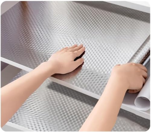 Soqool Oil Proof Kitchen Wallpaper Peel and Stick Backsplash Sticker Self Adhesive Contact Paper for Drawer Cabinet Shelf Liner, Waterproof Table/Countertop Cover 15.7" W x 393.7" L - color: Silver-3dcube, size: 15.7"W x 393.7"L