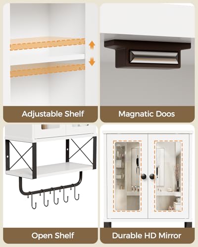 BEWISHOME Bathroom Medicine Cabinet Mirror with Towel Bar | Wall Cabinet with Adjustable Shelf Hooks, Space-Saving Over-Toilet, 7.1 x 15.4 x 24.4 Inches, White - color: White