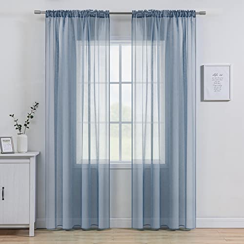 MIULEE Dusty Blue Linen Textured Semi-Sheer Curtains 54W×84L 2 Panels | Semi Transparent, Farmhouse, Window Net Panels with Rod Pocket for Bedroom Living Room - color: Dusty Blue, size: 54"W x 84"L (Pack of 2)