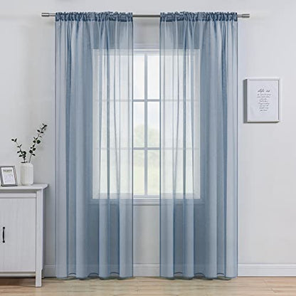 MIULEE Dusty Blue Linen Textured Semi-Sheer Curtains 54W×84L 2 Panels | Semi Transparent, Farmhouse, Window Net Panels with Rod Pocket for Bedroom Living Room - color: Dusty Blue, size: 54"W x 84"L (Pack of 2)