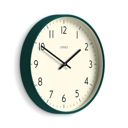 JONES CLOCKS® Studio Clock | Modern Round wall Clock | 12" | Dark Green | Easy to Read Numbers | Versatile Design for Kitchen, Living Room or Office - color: Eden Green