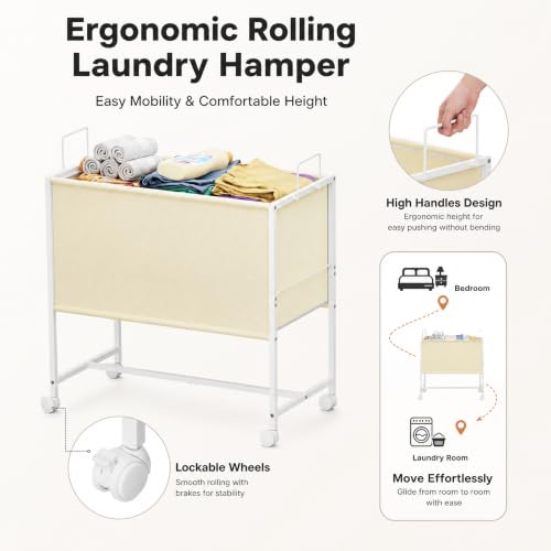 Rolling Laundry Basket with Wheels,Large Capacity Laundry Basket Cart | 130L Fabric Clothes Hamper Organizer Cart for Laundry Room Bedroom Bathroom Dorm,White - style: Large Oblong Cloth Bag—White