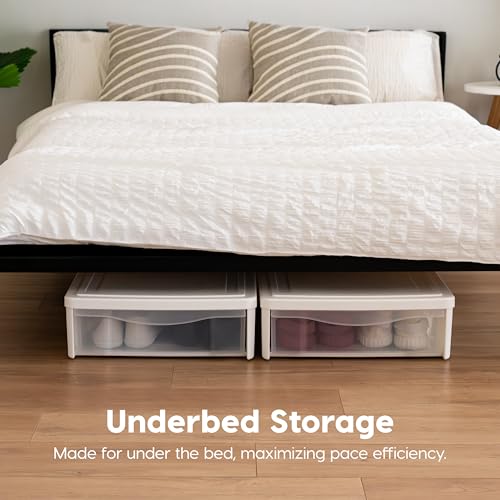 IRIS USA 2-Pack, 22 Qt. Under Bed Storage Bin with Sliding Drawer, White | Store seasonal clothing, shoes, blankets, linens and household essentials neatly under beds to maximize storage space - style: 22 Qt. - 2 Pack