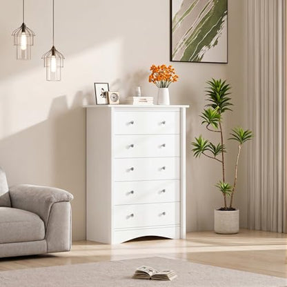 Furmax Tall Dresser for Bedroom, 5 Drawer Dresser, Chest of Drawers, Organizer Drawers, for Hallway Entryway (White) - color: White