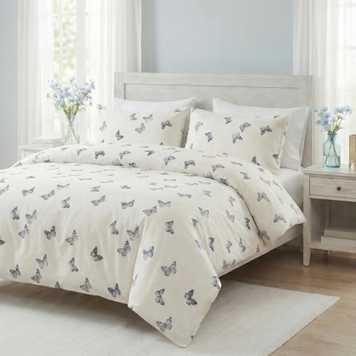 Butterfly Duvet Cover Set King Size 100% Cotton Duvet Cover 3 Pcs Cute Butterfly Printed Comforter Cover with Zipper Closure Soft and Lightweight Cotton Duvet Cover - color: Butterfly, size: King