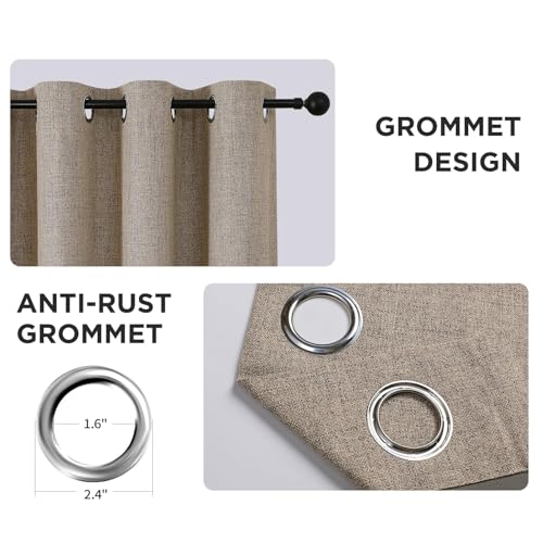 CUCRAF 100% Blackout Window Curtains 90 inches Long 2 Panels Set, Faux Linen Look Thermal Insulated Grommet Drapes, Room Darkening Curtain for Bedroom Living Room(W52 x L90 Inch, Light Khaki) - color: Light Khaki, size: 52"W x 90"L (Pack of 2)