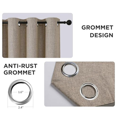 CUCRAF 100% Blackout Window Curtains 90 inches Long 2 Panels Set, Faux Linen Look Thermal Insulated Grommet Drapes, Room Darkening Curtain for Bedroom Living Room(W52 x L90 Inch, Light Khaki) - color: Light Khaki, size: 52"W x 90"L (Pack of 2)