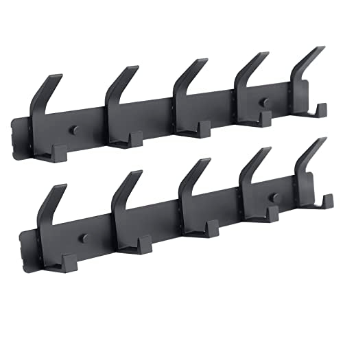 Coat Rack Wall Mounted,5 Coat Hooks for Hanging Coats,Heavy Duty Metal Double Hook Rack Hook Rail,Coat Rack with Hooks,Wall Mount Coat Hanger for Hat Towel Purse Robes ,Black,2Pack (Black2, 5 Hooks) - color: Black2