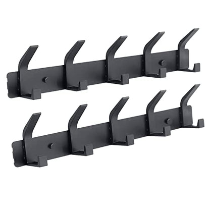 Coat Rack Wall Mounted,5 Coat Hooks for Hanging Coats,Heavy Duty Metal Double Hook Rack Hook Rail,Coat Rack with Hooks,Wall Mount Coat Hanger for Hat Towel Purse Robes ,Black,2Pack (Black2, 5 Hooks) - color: Black2