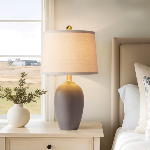 AIEAMPDO 21'' Set of 2 Farmhouse Ceramic Small Table Lamps for Living Room Bedroom, Nightstand Rustic Brown Desk Lamp for Bedside End Table Entryway, 2 LED Bulbs Included - color: Earth Gray Brown