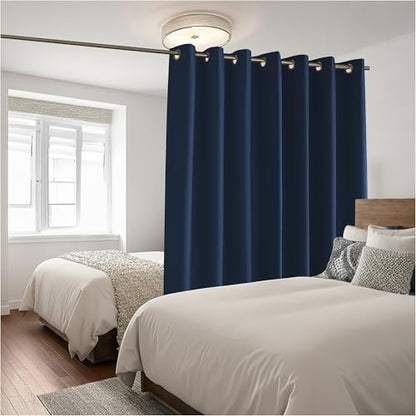 RYB HOME Navy Blue 100% Blackout Sliding Door Curtains 60 Wide 84 Long | Single Panel, Linen Blackout Drape, Bedroom Apartment Closet, Room Divider, Privacy Protection, Thermal Insulated, W60 x L84 - color: Navy Blue, size: 60"W x 84"L (Pack of 1)