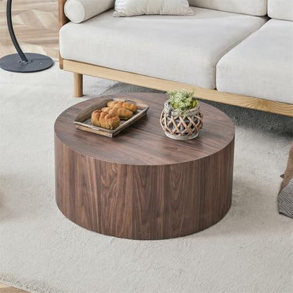 Round Coffee Table, 23.6" Modern Wood Drum Coffee Table, Round Accent Center Table for Living Room Apartment Small Spaces, No Assembly Required - color: 24'' Walnut, size: 24'' Round Coffee Table