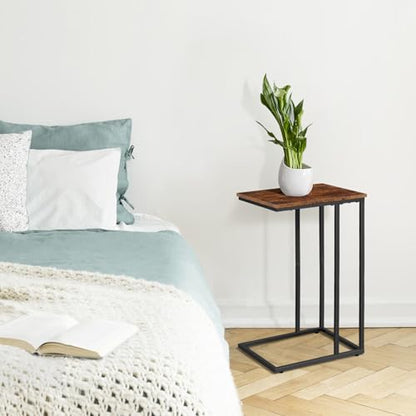 C Shaped Side Table Set of 2, Skinny Sofa Table for Sofa and Bed, Couch Tables That Slide Under, Small End Tables for Living Room, Bedroom or Small Spaces, Rustic Brown - color: Rustic Brown